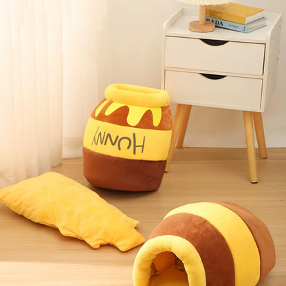 Cat Bed House Removable Plush Mat Cats Four Seasons Cushion Basket Honey Jar Shape Machine Washable Pet Accessories