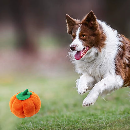 Dog Plush Toy Cute Pumpkin Shape Squeaky Bite Resistant Stuffed Dog Plush Toy for Teeth Grinding Relieve Boredom